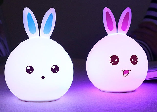 Veilleuse mignonne en forme d'animal lapin, lampes de nuit à capteur tactile, lumières LED colorées en silicone