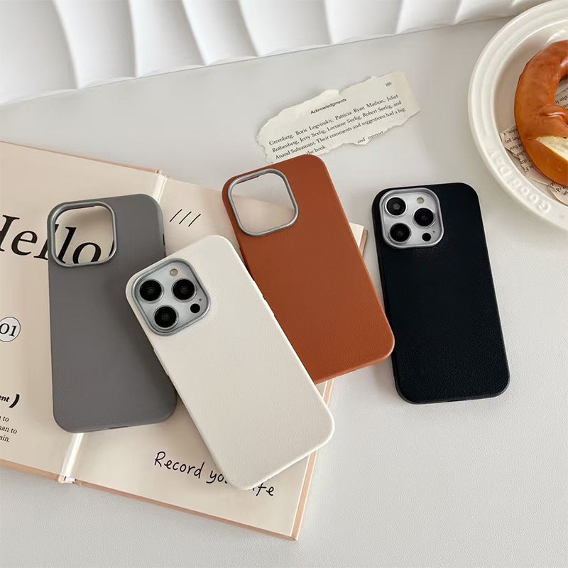 Simple Phone Case Plain Leather Solid Color High Sense Protective Cover