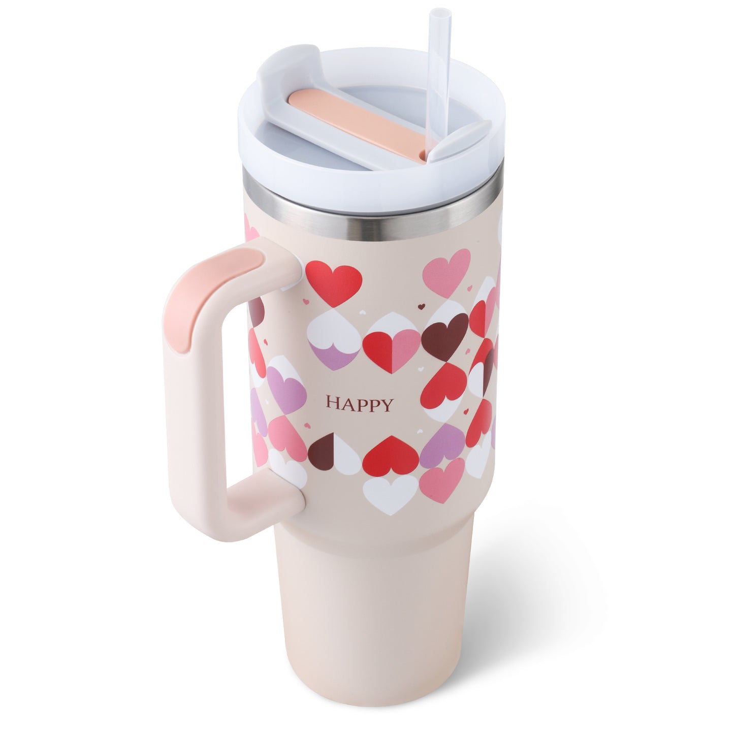 Tumbler With Handle Straw Insulated 40 Oz, Stainless Steel Spill Proof Vacuum Coffee Cup Tumbler With Lid Tapered Mug Gifts For Valentine Lover Suitable For Car Gym Office Travel