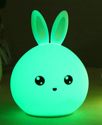 Veilleuse mignonne en forme d'animal lapin, lampes de nuit à capteur tactile, lumières LED colorées en silicone