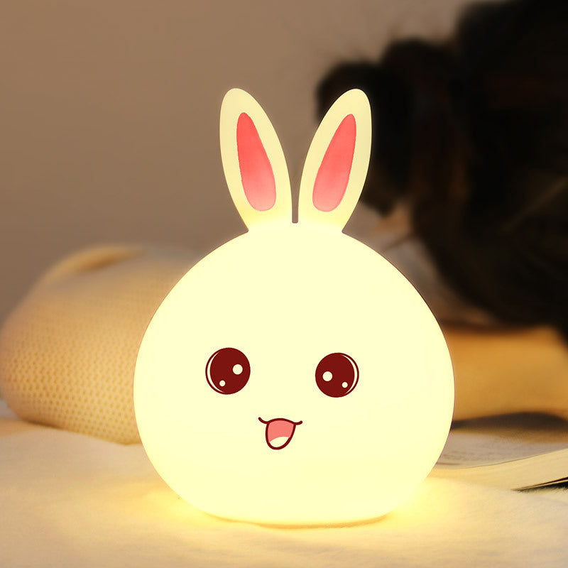 Veilleuse mignonne en forme d'animal lapin, lampes de nuit à capteur tactile, lumières LED colorées en silicone