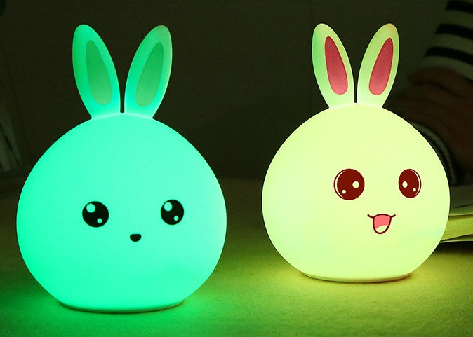 Veilleuse mignonne en forme d'animal lapin, lampes de nuit à capteur tactile, lumières LED colorées en silicone