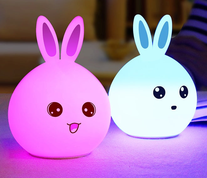 Veilleuse mignonne en forme d'animal lapin, lampes de nuit à capteur tactile, lumières LED colorées en silicone