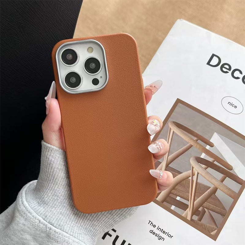 Simple Phone Case Plain Leather Solid Color High Sense Protective Cover